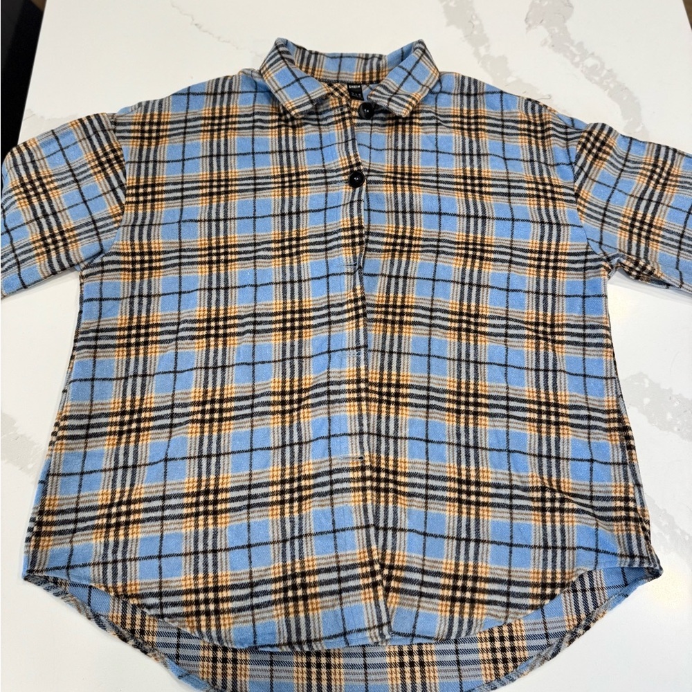 SHEIN Blue and Brown Plaid Shirt - Picture 3 of 5